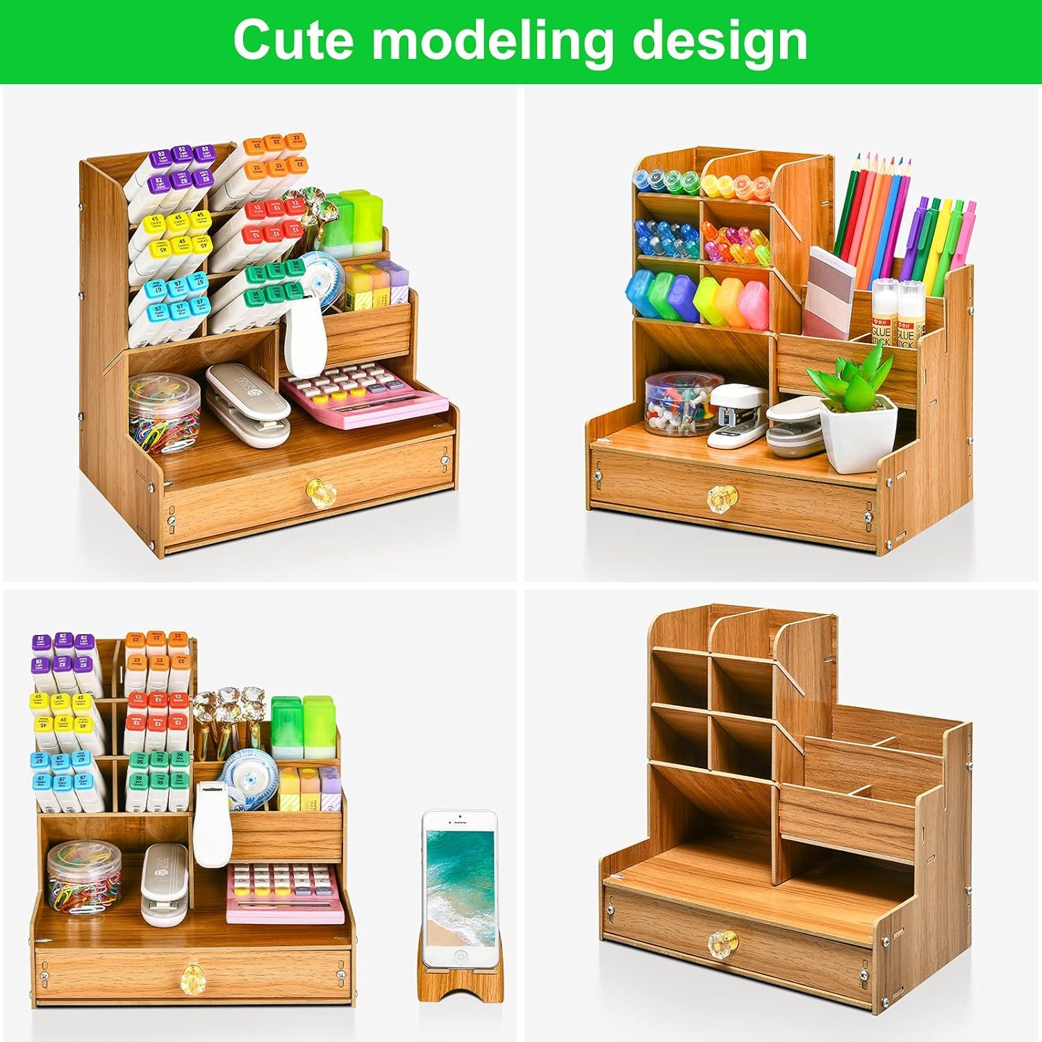 Wooden Desk Organizer with Drawer 3