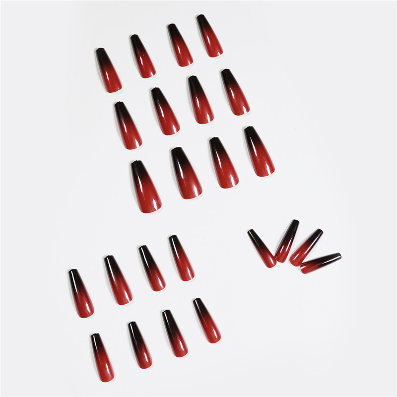 Red And Black Gradient Long Ballet Wear Nails