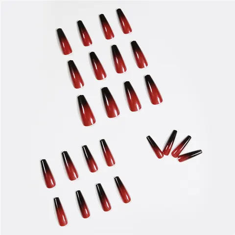 Red And Black Gradient Long Ballet Wear Nails