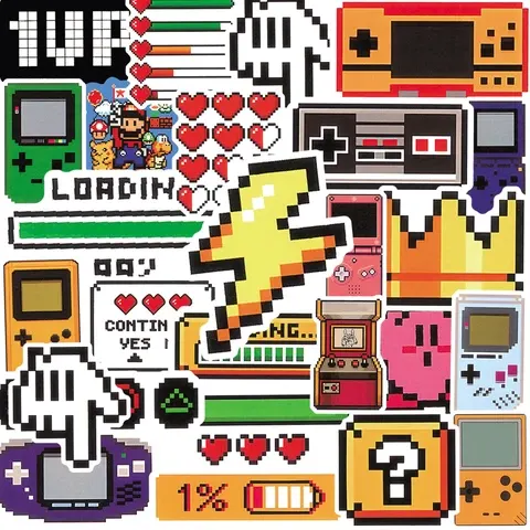 Retro-Gaming-Aufkleber-Set, 50 Stück
