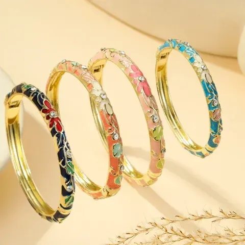 Retro Luxury Enamel Ceramic-Look Open Bangle