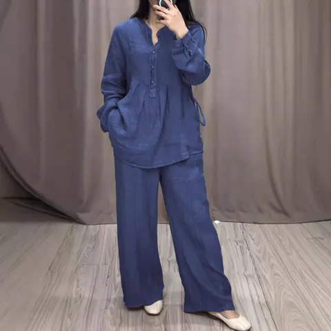 Fashion Comfortable Cotton And Linen Long Sleeve Half