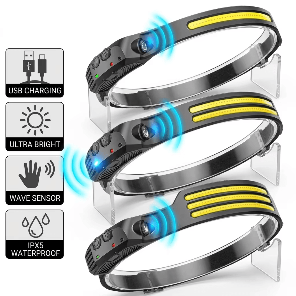 LED Headlamp With Motion Sensor USB Rechargeable Outdoor 2