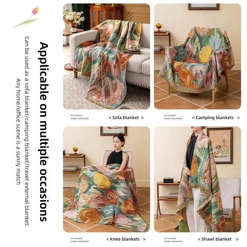 Checkered Tassel Throw Blanket with Towel 4