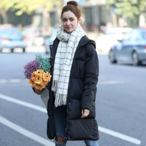 Mid-Length Cotton Hooded Down Loose Padded Bread Coat