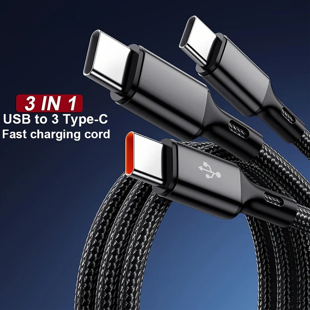 240W USB-C-Telefonladegerät Schnelles Laden Wandadapter 100W 6A 3-in-1-USB-A-auf-3×-Typ-C-Datenkabel
