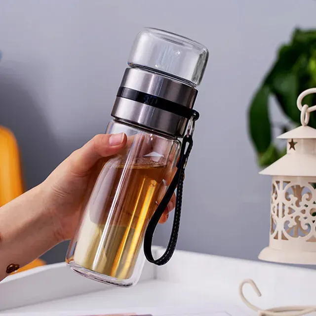 High Appearance Double Wall Glass Water Bottle Long 3