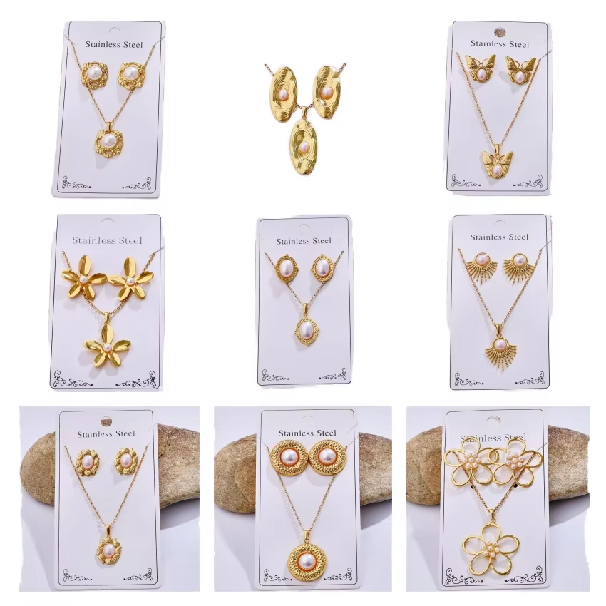 Damen Perlen-Schmuckset Edelstahl vergoldet
