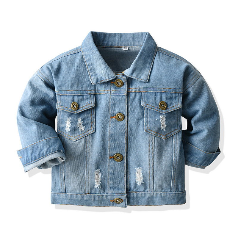 Distressed Cardigan Denim Short Long Sleeve Lapel Children's