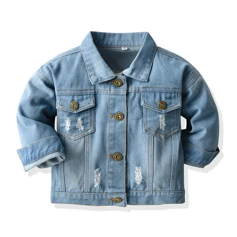 Distressed Cardigan Denim Short Long Sleeve Lapel Children's