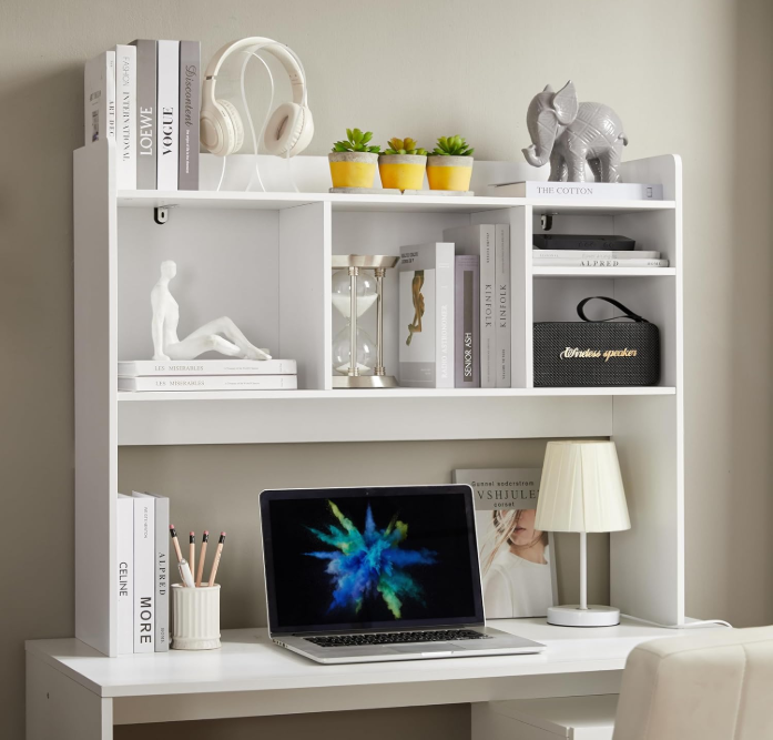 Desktop Bookshelf Wooden Desk Storage Hutch With 6
