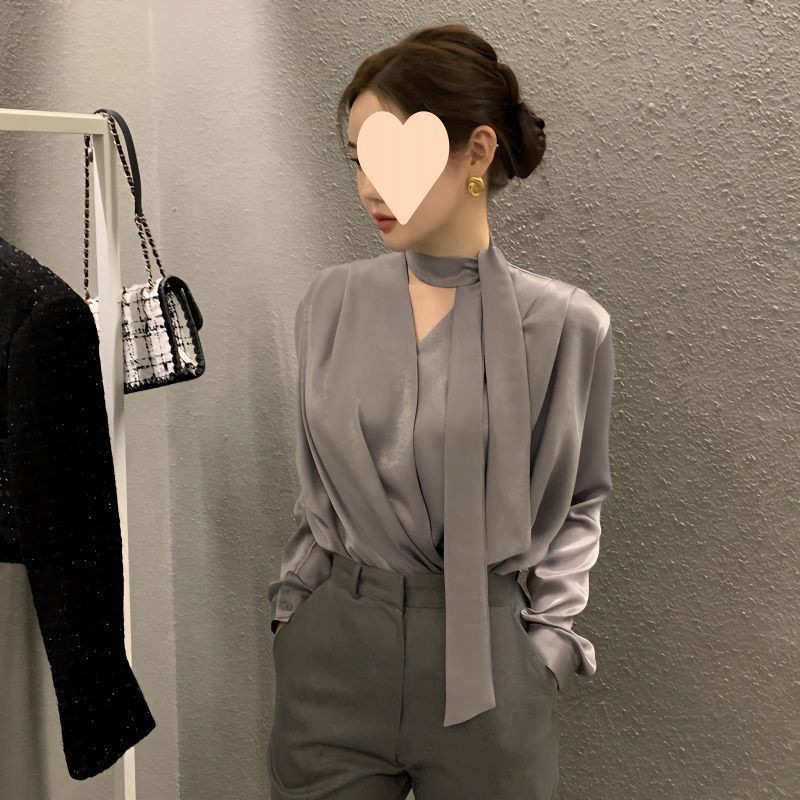 Wrinkle-Free Satin Lace-Up Shirt