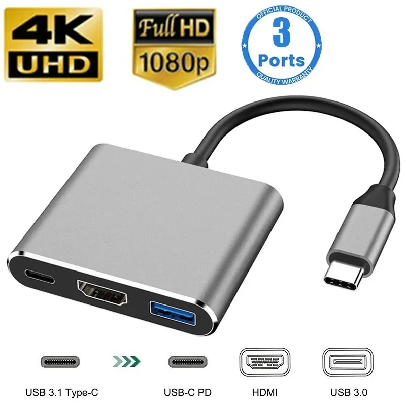 3-in-1 USB-C Hub with 4K HDMI and PD 2