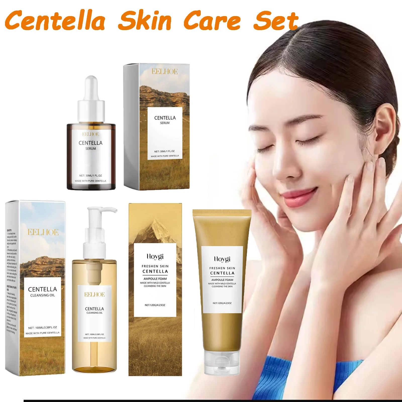 Centella Hautpflegeset Serum Gesichtswasch-Reinigungsöl Gesichtspflegeset Beruhigende Erfrischende Glatte