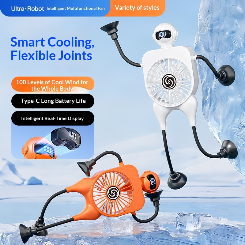 Robot Fan USB Rechargeable Desk Mini Digital Display