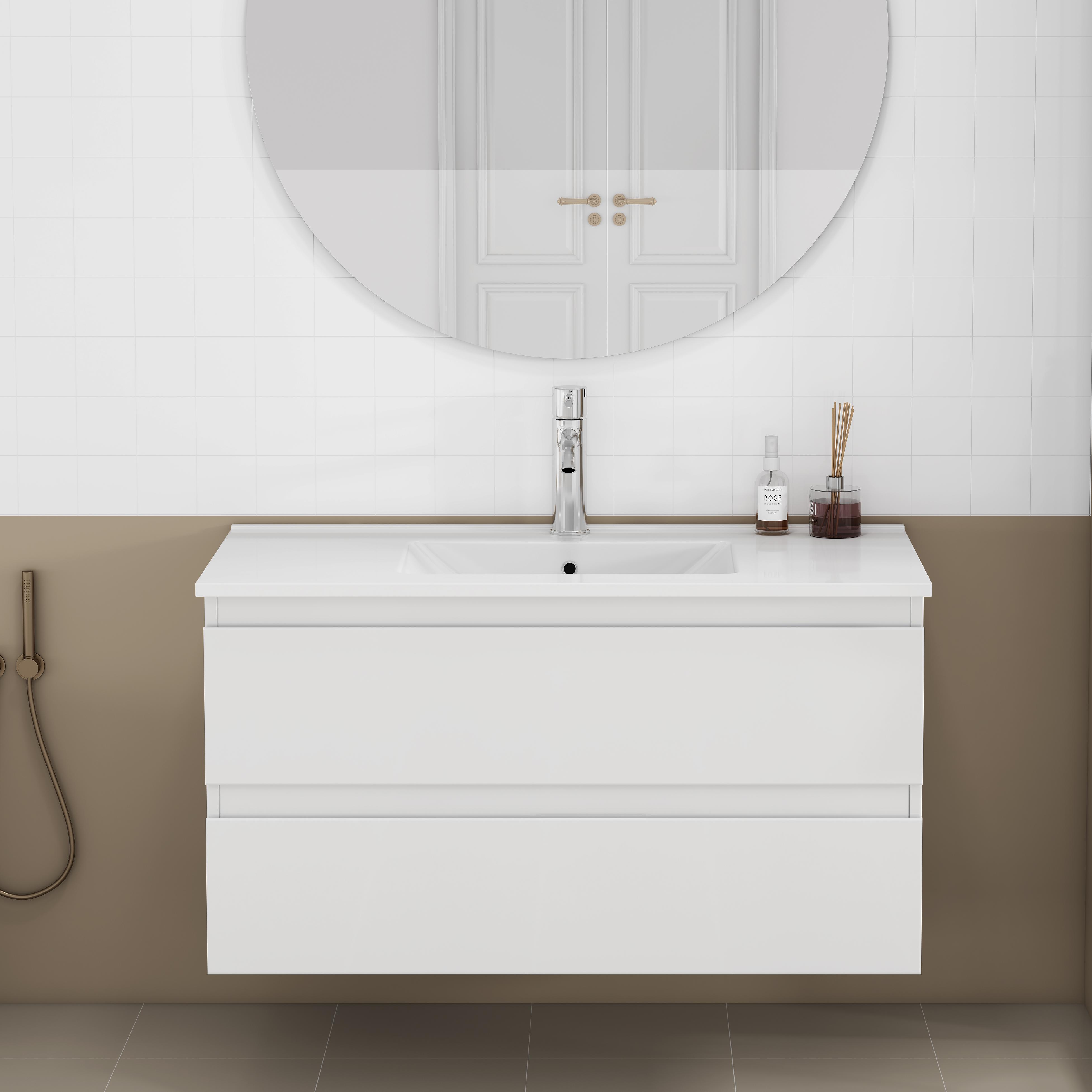Glossy White 80 cm Bathroom Vanity Set 3