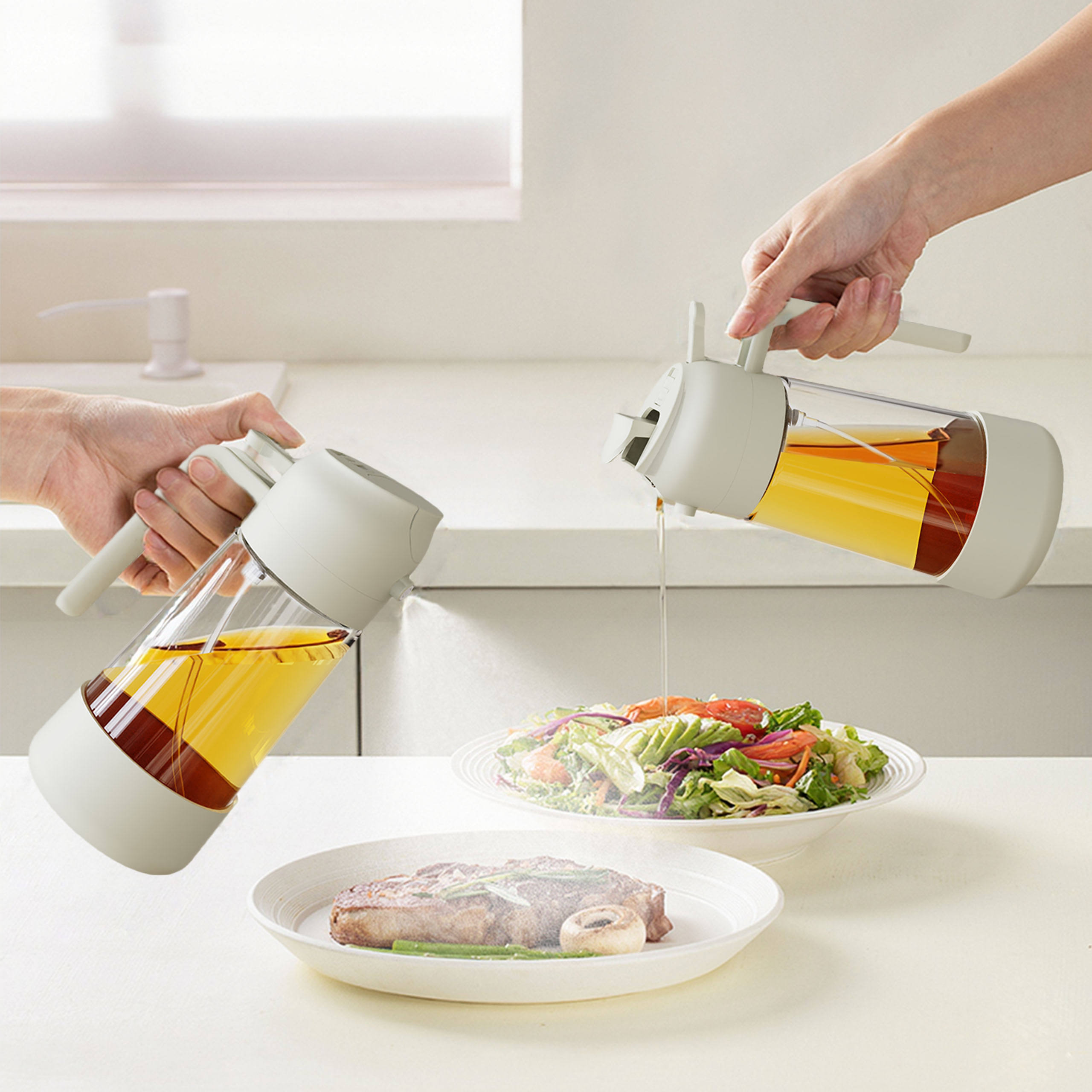 2-in-1 Glass Oil Spray Bottle With Silicone Holder 3