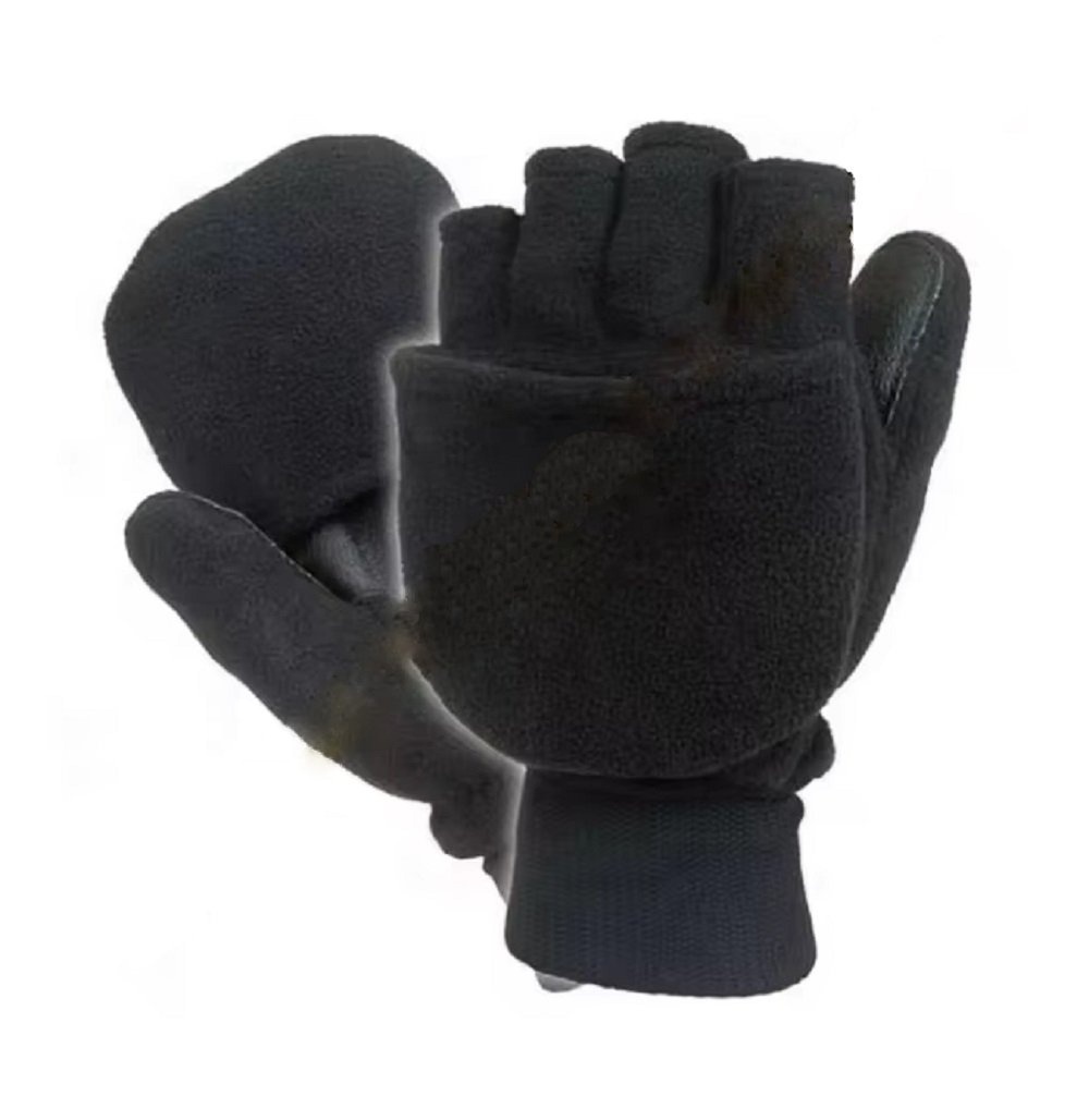Thermal Fleece Half-Finger Leather Mittens 2
