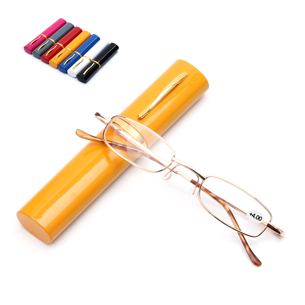Unisex-Lesebrille mit Stiftrohretui Tragbare Presbyopie-Brille Metallgehäuse Federscharnier Brillen 2