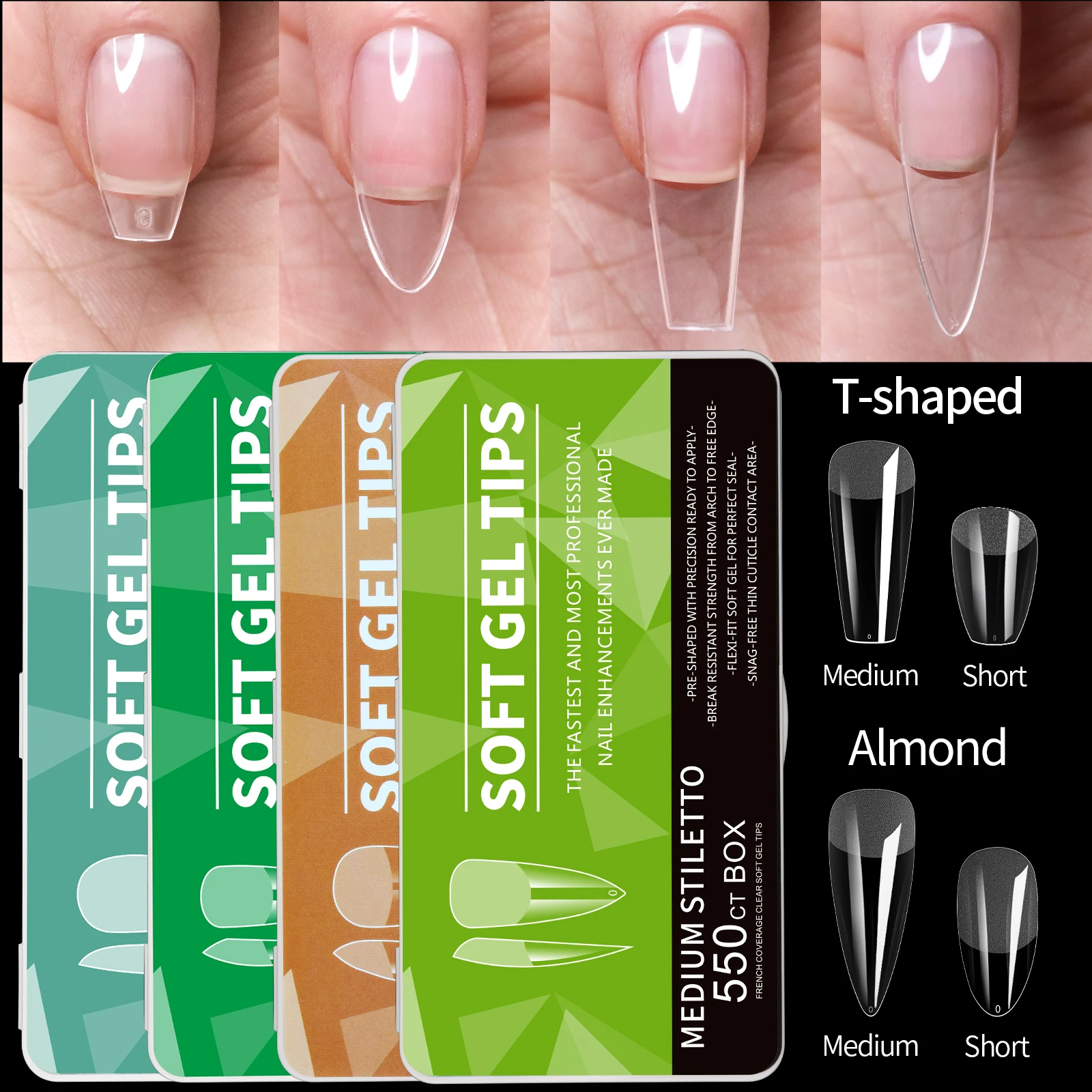 Mittelkurze Gel-Nagelspitzen Mandel-Sarg, 550 Stück