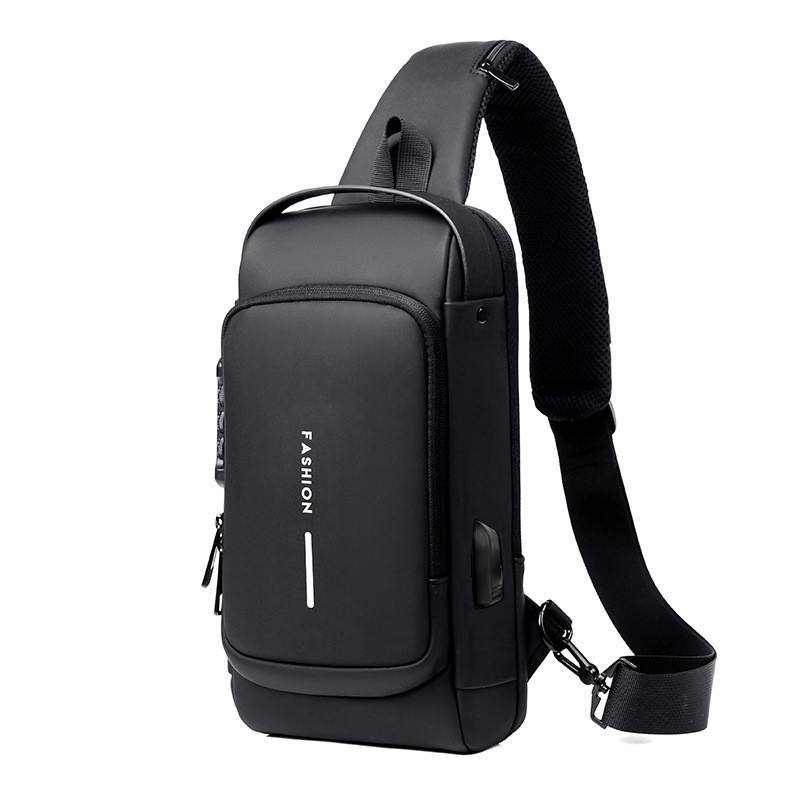 Anti-Theft Men's Nylon Chest Bag USB 3