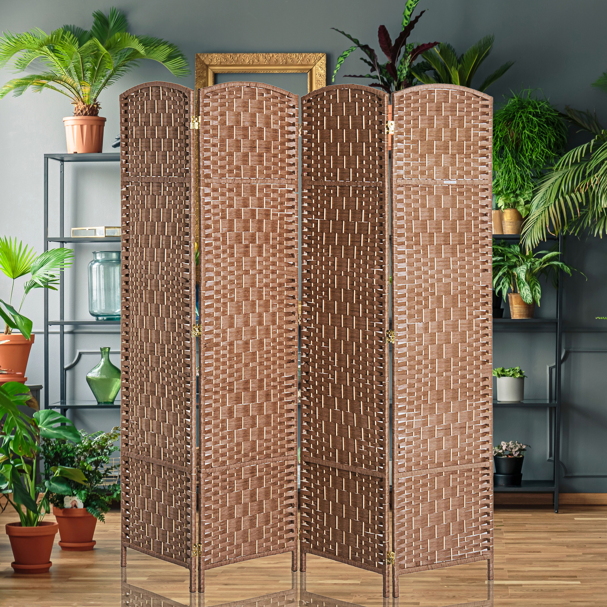 6FT Tall 4-Panel Wicker Weave Room Divider Folding