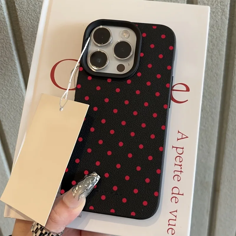 Schickes Rosenrotes Polka-Dot-Design Lichee-Muster Handyhülle für iPhone 18 2
