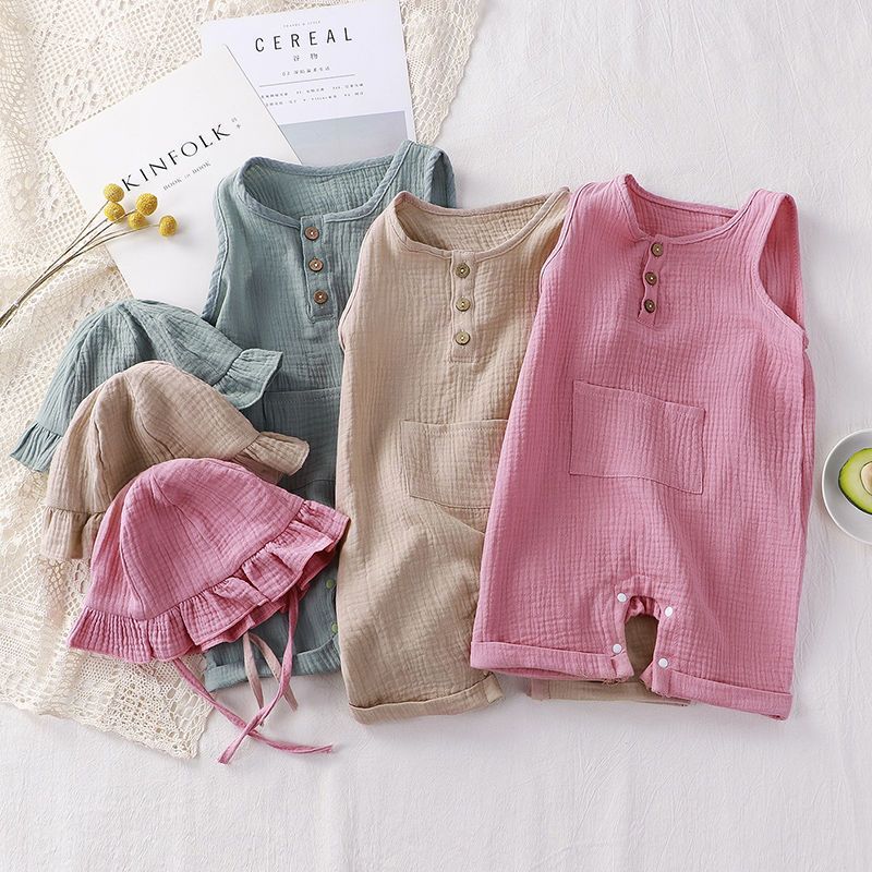 Baby Vest Short Sleeve Rompers Cotton Double-layer Gauze