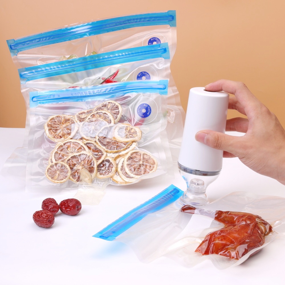 Reusable PA+PE Vacuum Zipper Bags With Air Valve