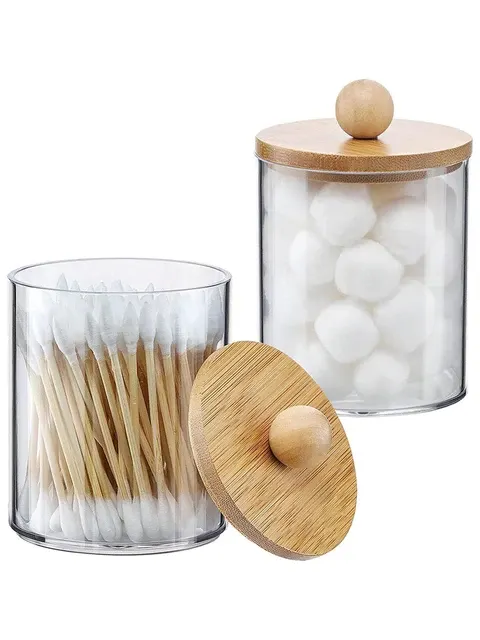 Runde Wattestäbchenbox mit Bambusdeckel 1
