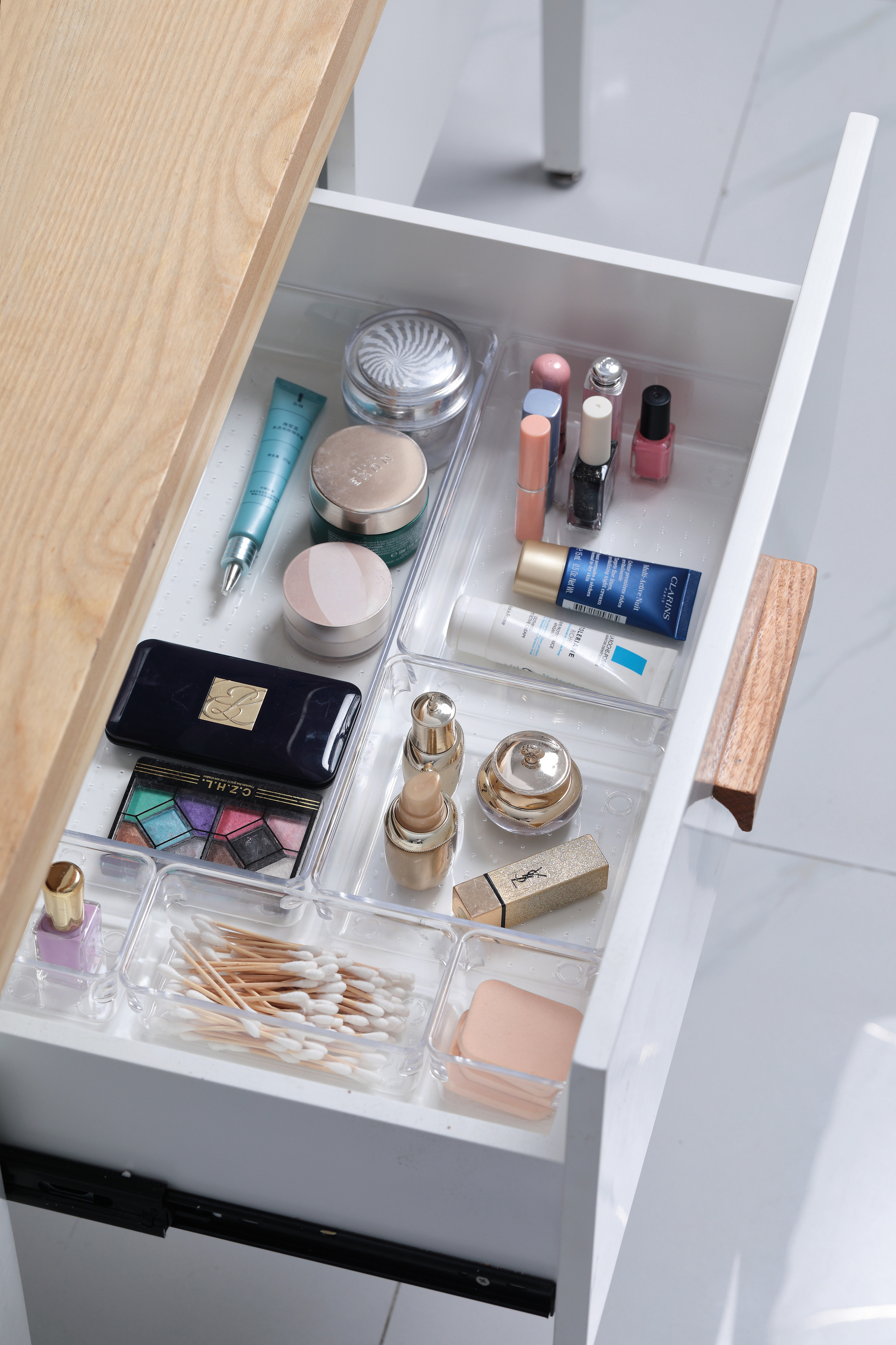 13PCS Clear Plastic Desk Drawer Organizers Set 5-Size 4