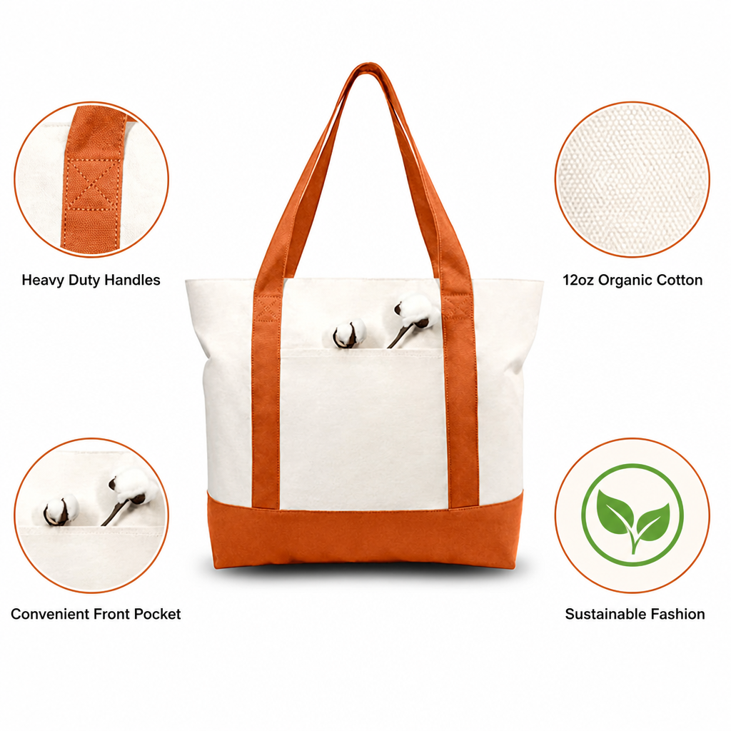 Cotton Canvas Tote Bag with Zipper 3