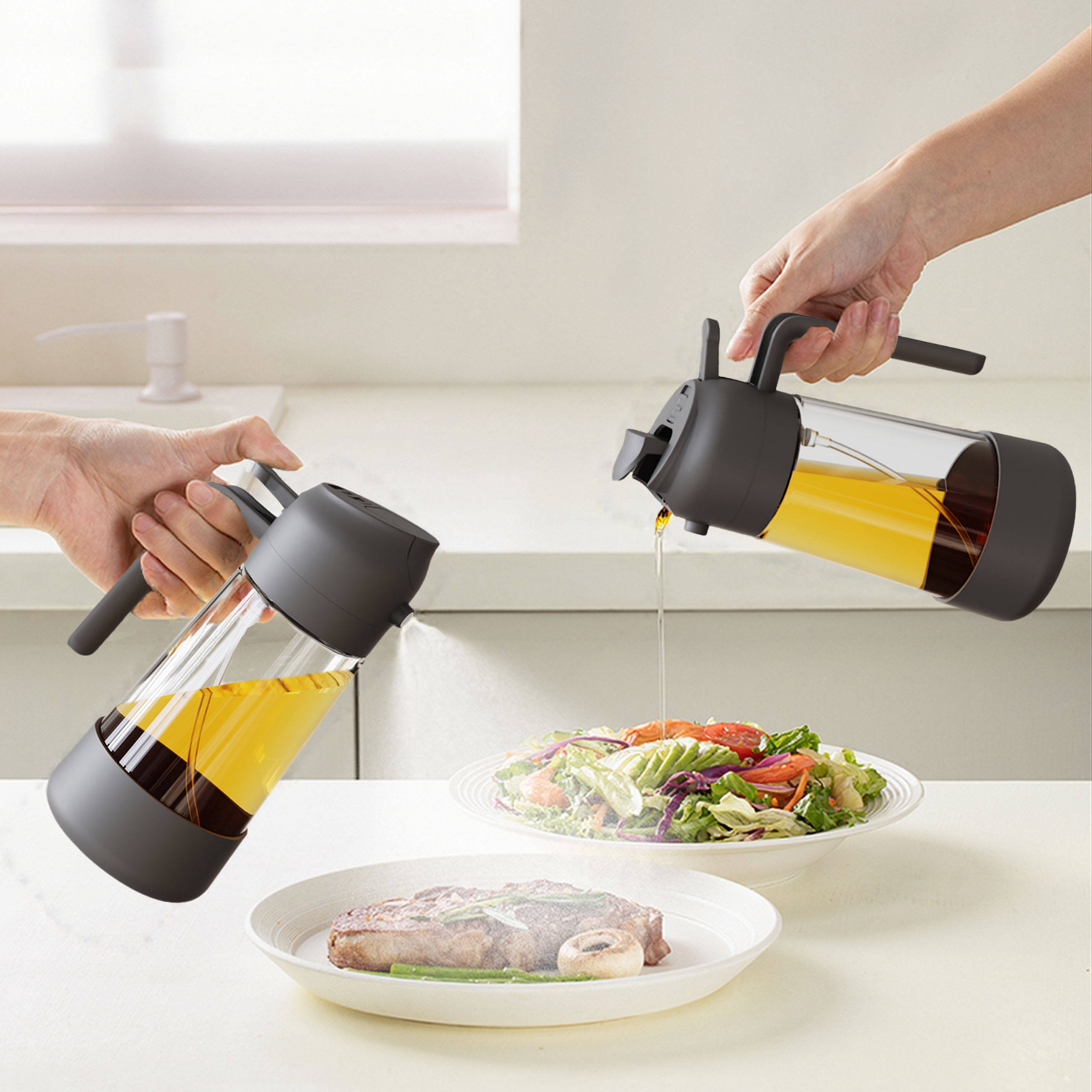 2-in-1 Glass Oil Spray Bottle With Silicone Holder 4
