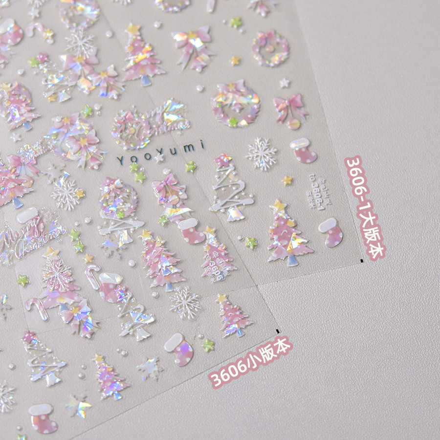 Weihnachtliche Schneeflocken-Nagelsticker in Rosa 2
