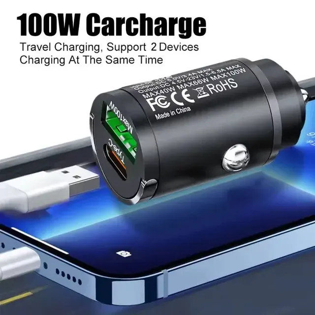 Mini USB-C Car Charger 100W Dual Port 3