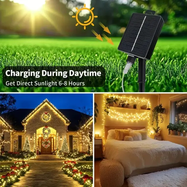 Solar Copper Wire String Lights with 8 Modes 2