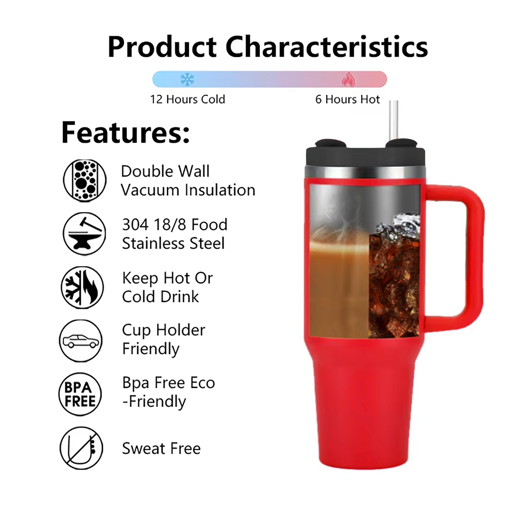 40oz Stainless Steel Tumbler with Straw 3