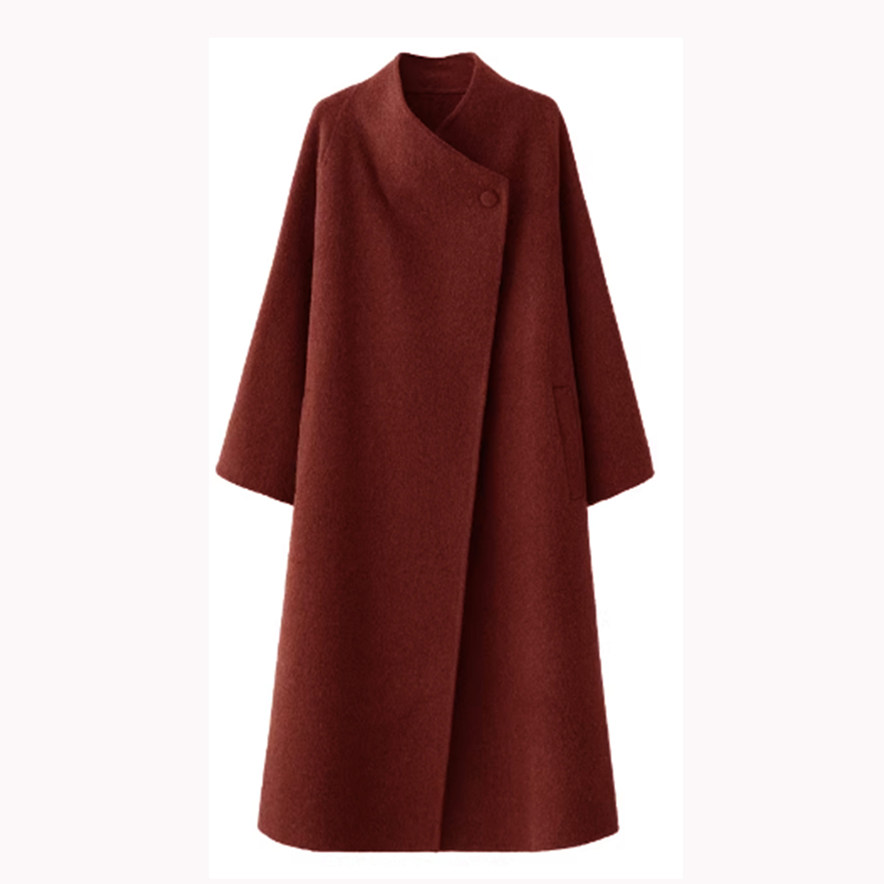 Oversized Collarless Maxi Wool Blend Wrap Coat 3