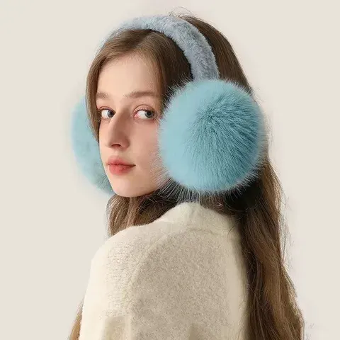 Frauen Winter Ohrenschützer Blau Pelz Pelzigen Outdoor Radfahren