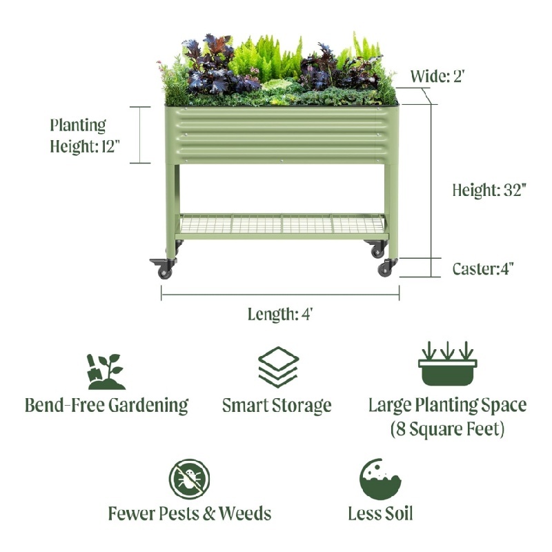 Olive Green Rolling Herb Raised Bed 2