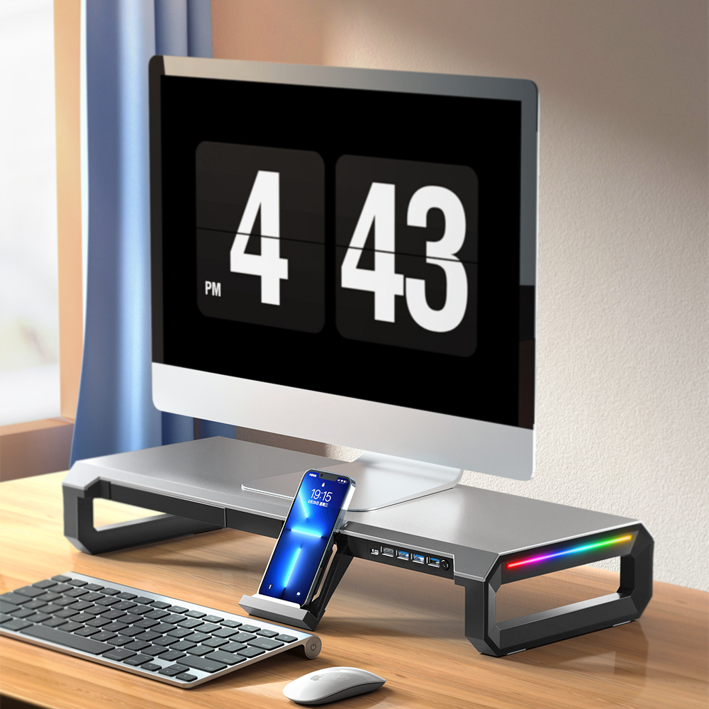 Aluminum Monitor Stand 4 USB Ports Storage 2