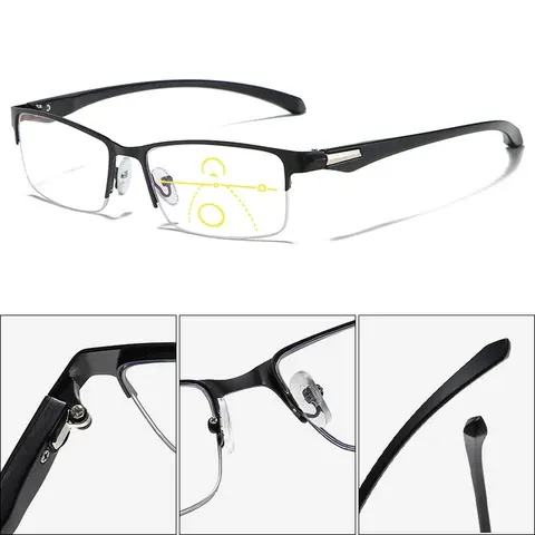 Photochromic Progressive Reading Glasses with Metal Frame