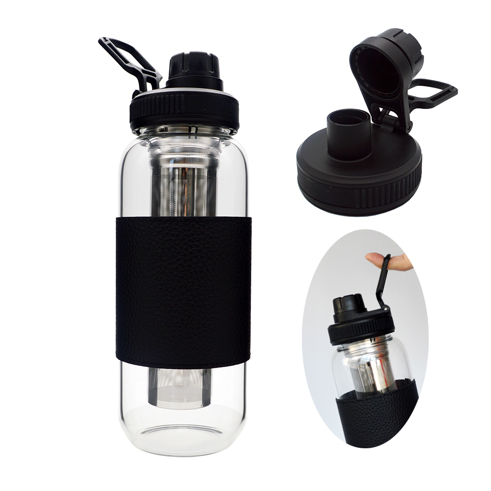 Sport Portable Handle Glass Water Bottle With Long