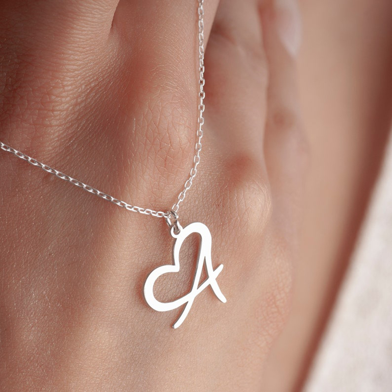 Vintage Heart Initial Pendant Necklace 4