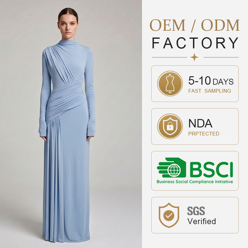 Women's Pleated Long-Sleeve A-Line Maxi Dress