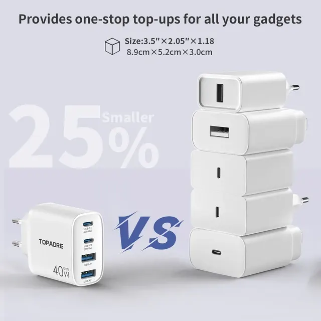 USB-C-Ladegerät 40 W 4-Port-USBC-Stecker Schnellladegerät Multi-AC-Dual-Port-PD+QC-Typ-C-Adapter für Telefon 2