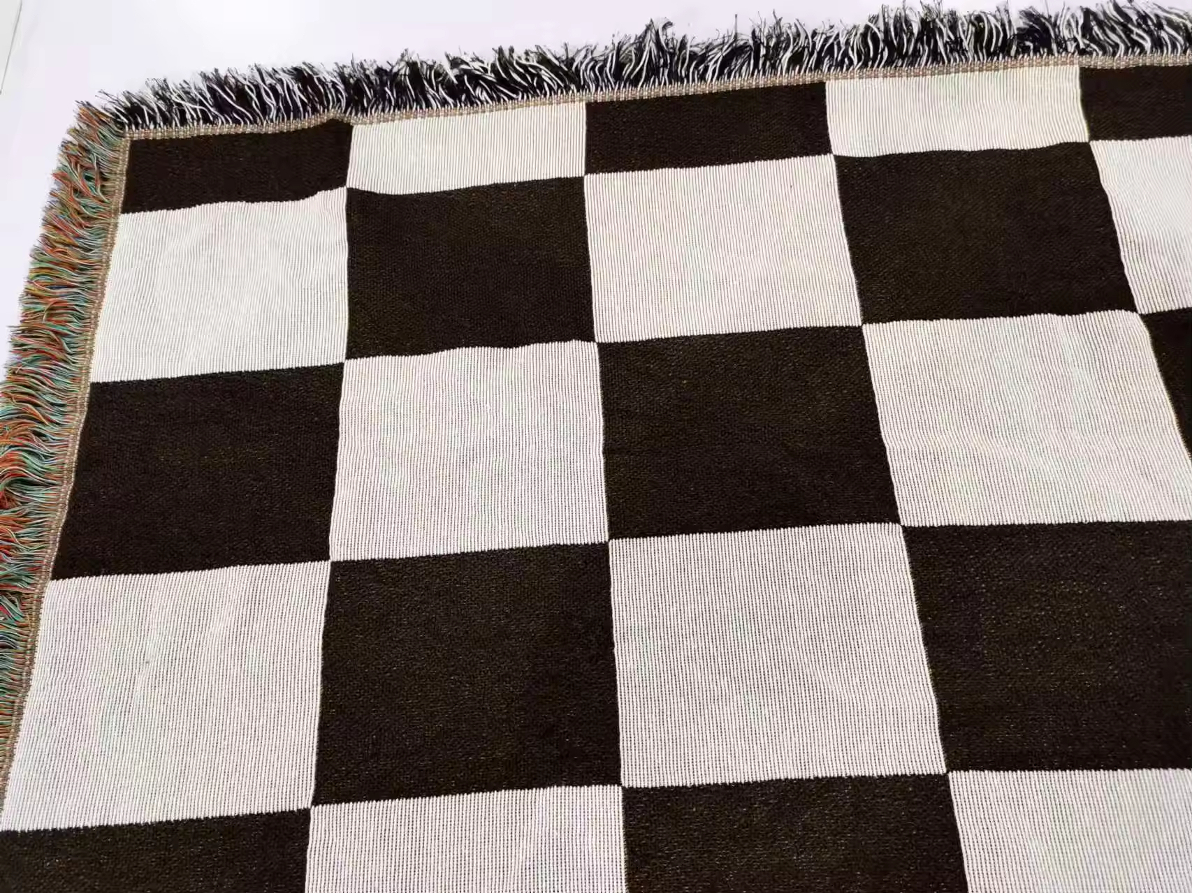 Checkered Tassel Throw Blanket with Towel 3