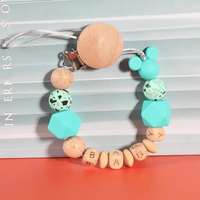 Baby Personalisierte Name Handgemachte Silikon Holz Schnuller Clip 4