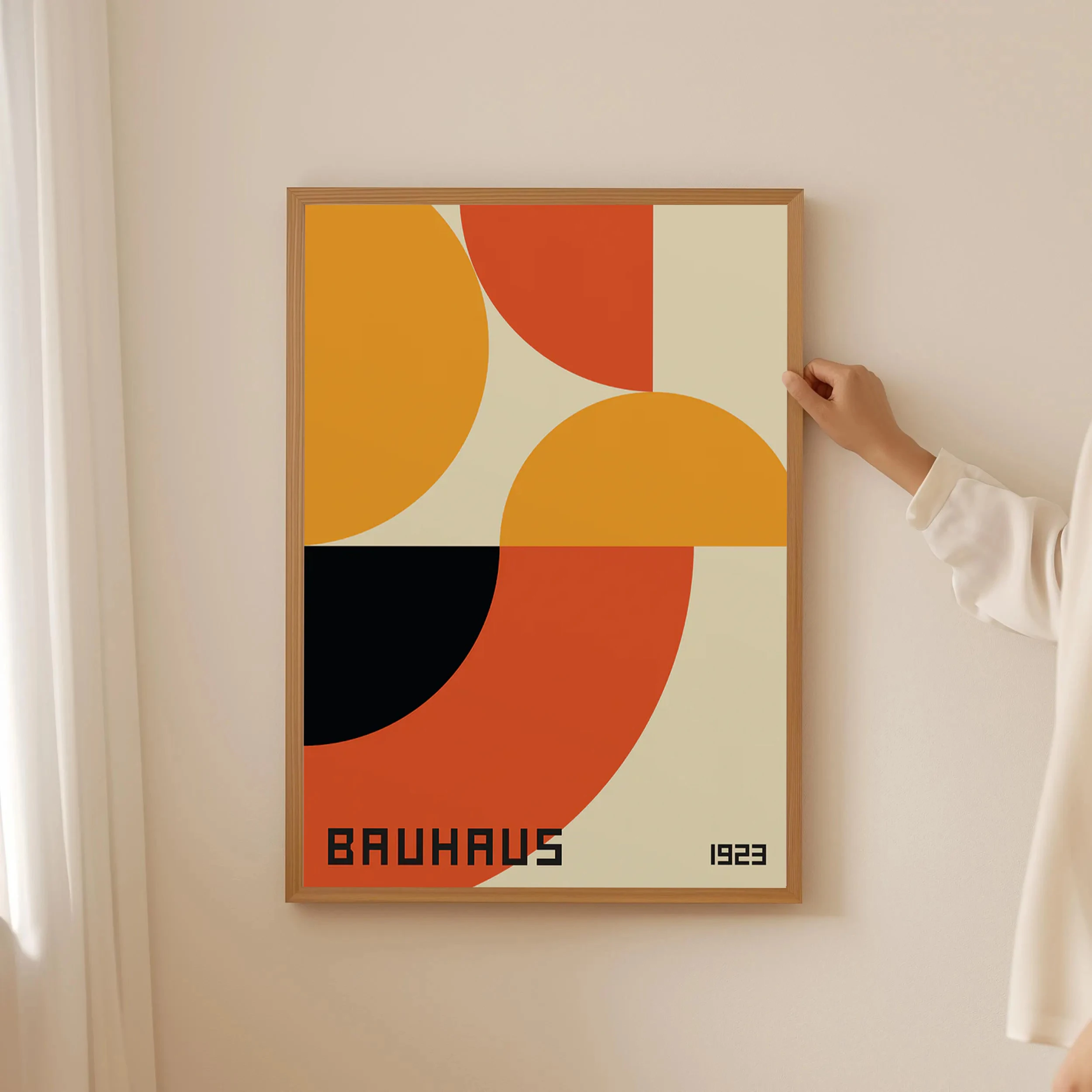 Geometrisches Abstraktes Orangefarbenes Bauhaus-Poster Pop-Art Sonnenaufgang und Fahrrad 4