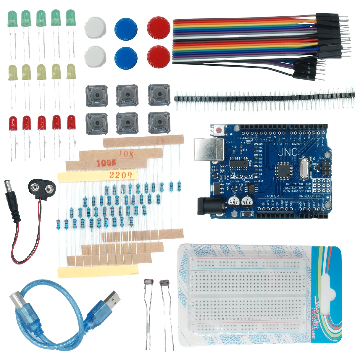 Starter-Kit für UNO R3 Mini-Steckbrett LED Jumper-Kabel Tasten